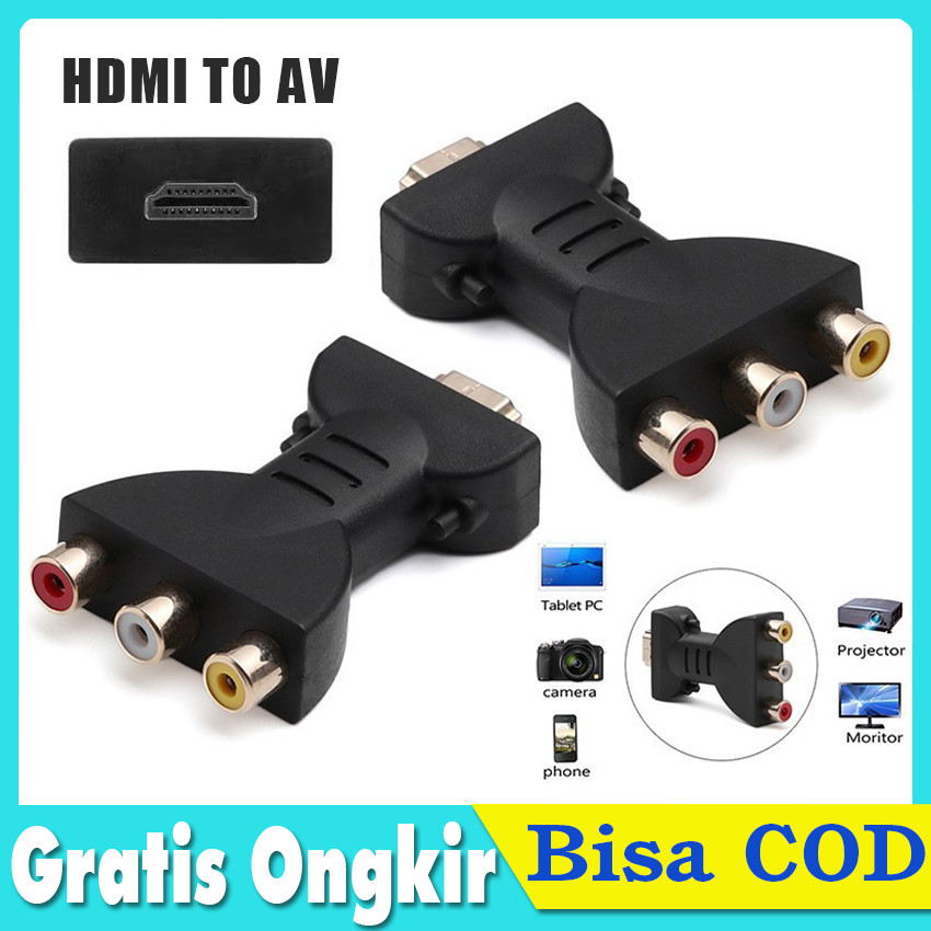 Converter HDMI to AV RCA 1080P - Adapter TV Kuno dengan Kabel USB Power, Output Video Audio HD untuk