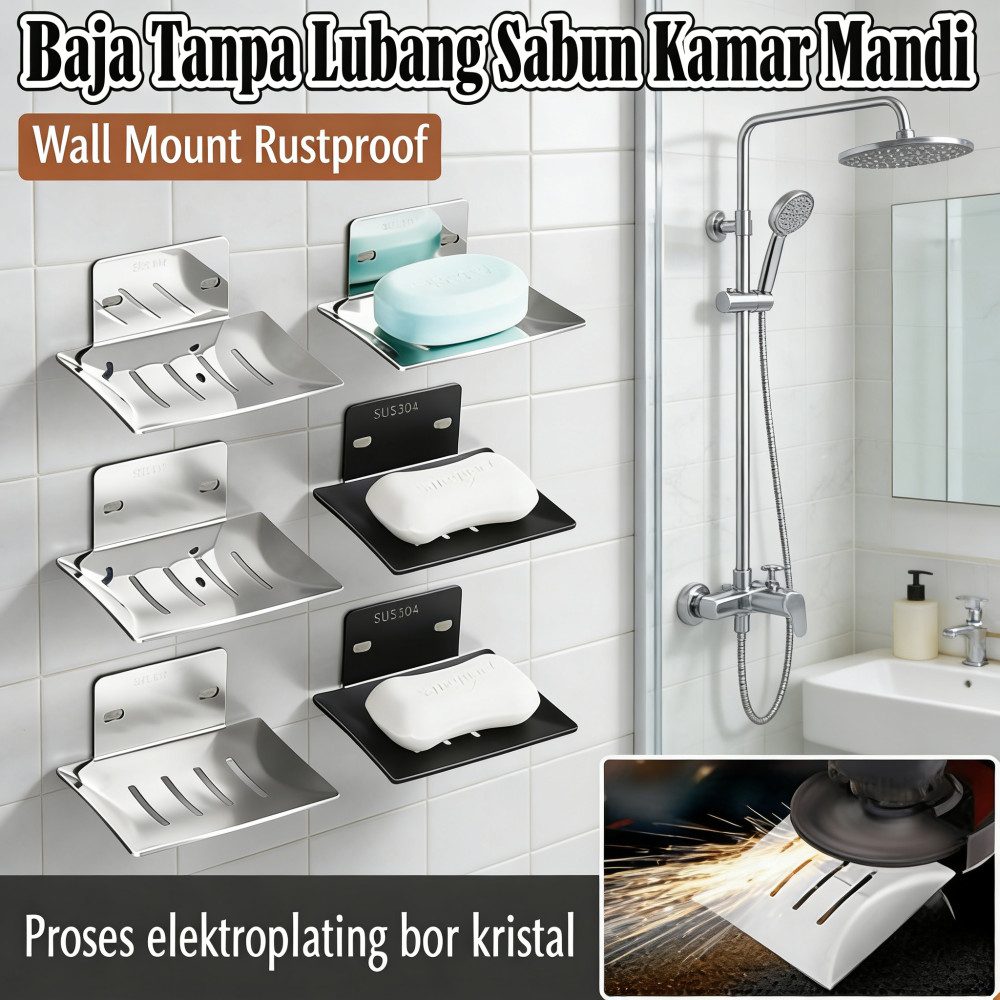 Baja Logam Lubang Sabun Kamar Mandi Sendiri Dinding Karat Tangga Tanpa Pegangan