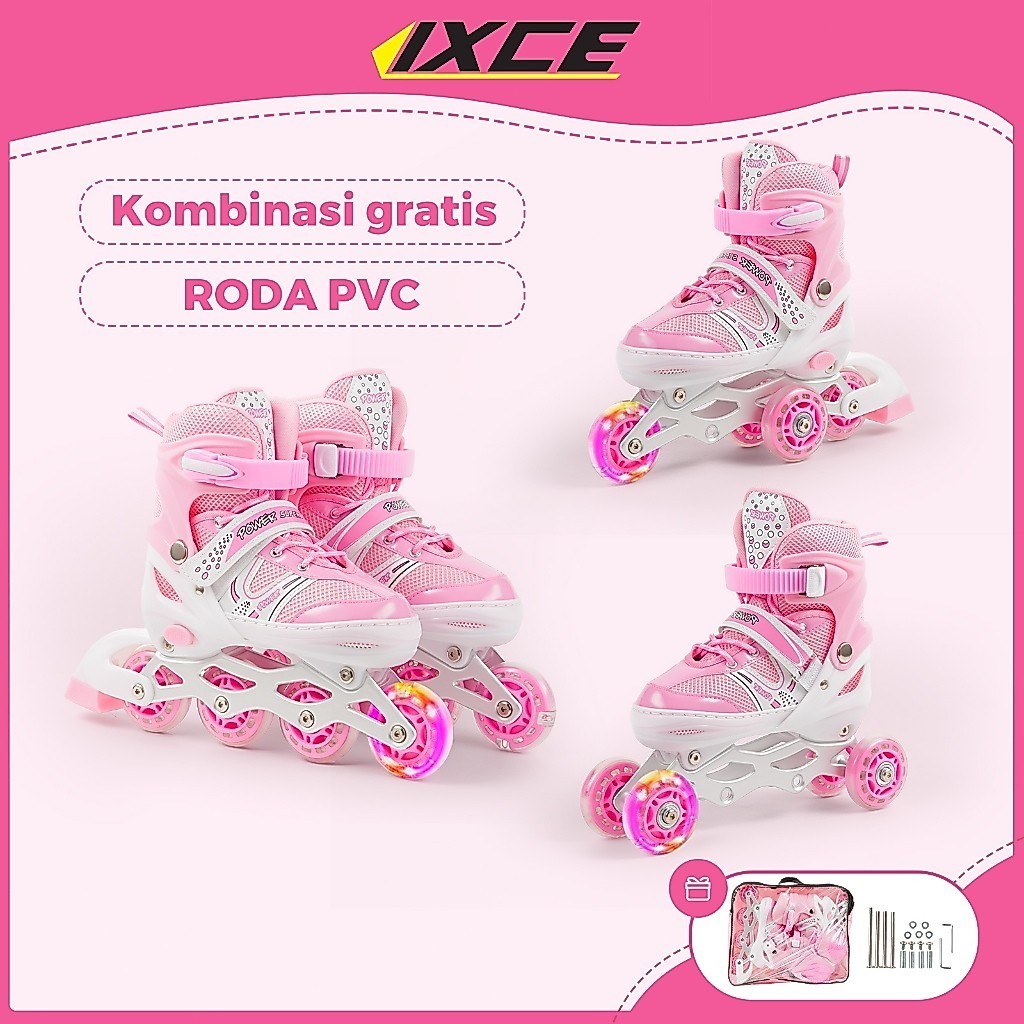 Sepatu Roda IXCE Anak Dewasa LED Bercahaya - Seting Inline Bajay, Karet PU, Aluminium Frame-Free Tas
