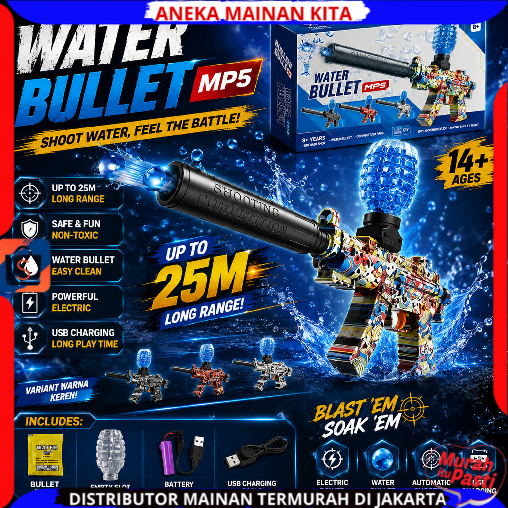 Mainan Tembakan Senapan Gel Blaster Elektrik Full Otomatis Water Bullet Gun MPS Drum Magazine