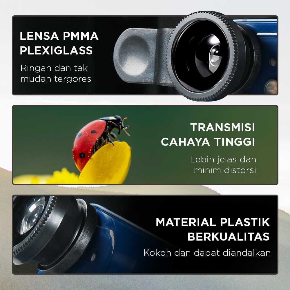 TaffSTUDIO Lensa Kamera HP Universal 3in1 Fisheye Macro Wide Lens Premium