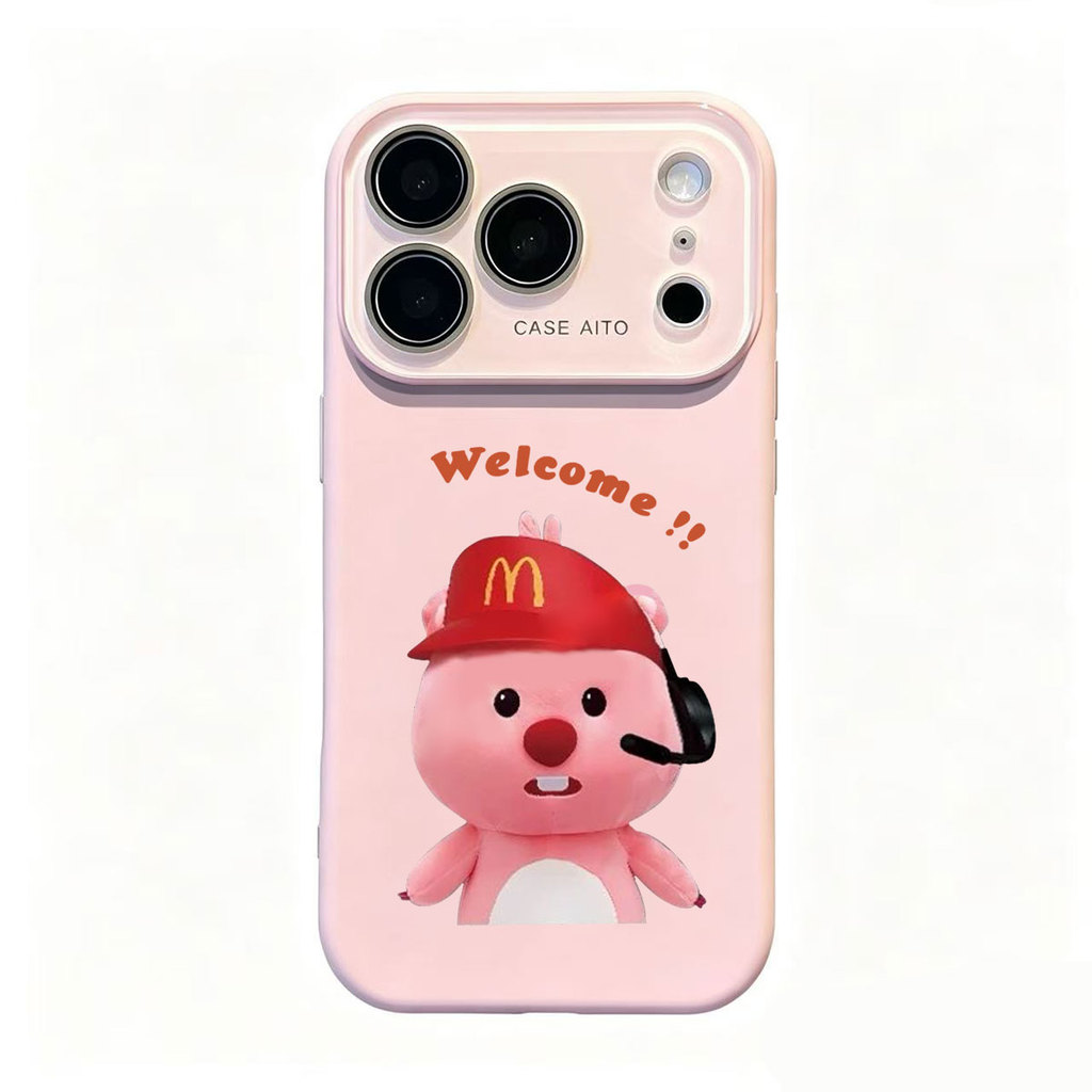 Casing HP Magnetik Silikon ponsel Pink Beaver Loppy Mcdonald Cap Headset Welcome Text Cute Cartoon I