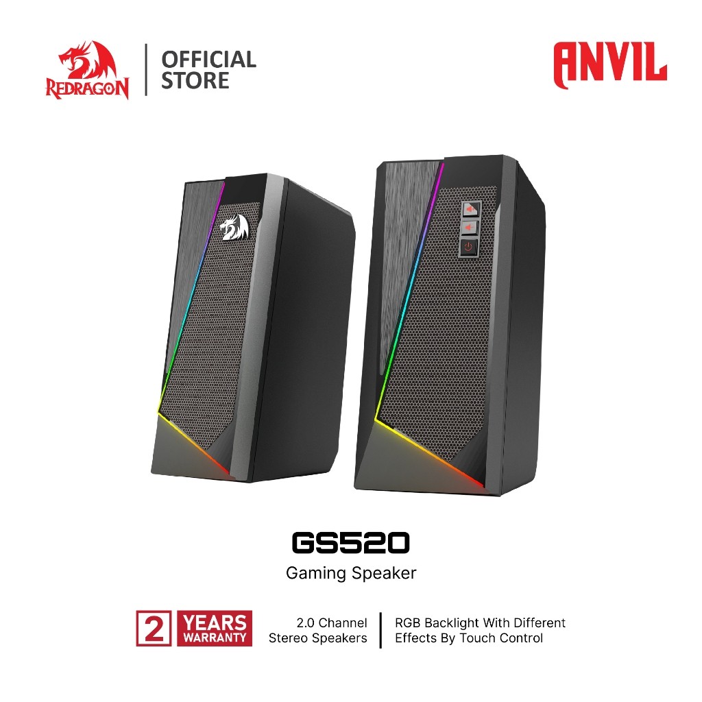 Redragon ANVIL GS520 Desktop Speaker Stereo Enhanced Sound Easy-Access Volume Control USB Power