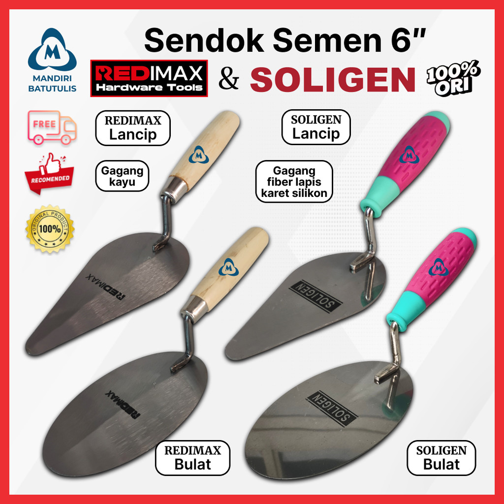 Sendok Semen Gagang Karet 6 Inch Camel Soligen Lancip Bulat dan Gagang Kayu Redimax Lancip Bulat - C