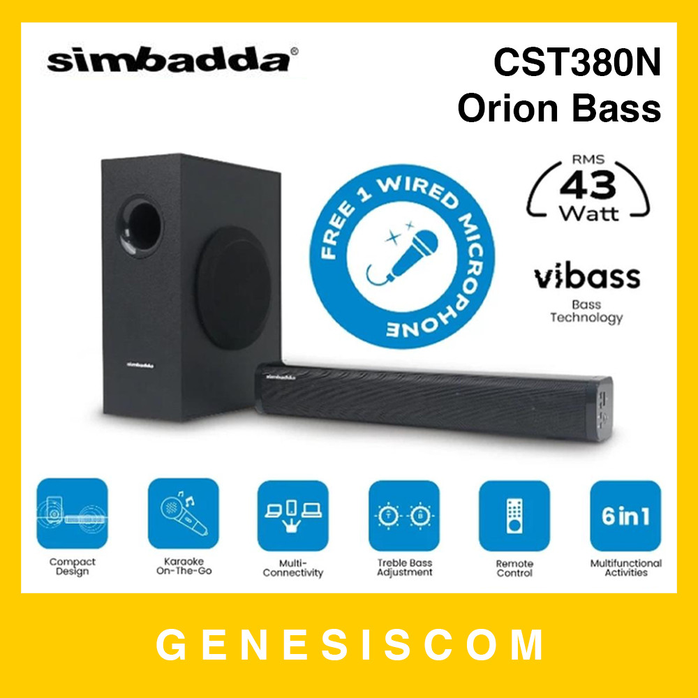 SIMBADDA CST 380N Orion Bass Free Mic - Speaker Soundbar Bluetooth 43W Wireless TV Sound Bar Subwoof