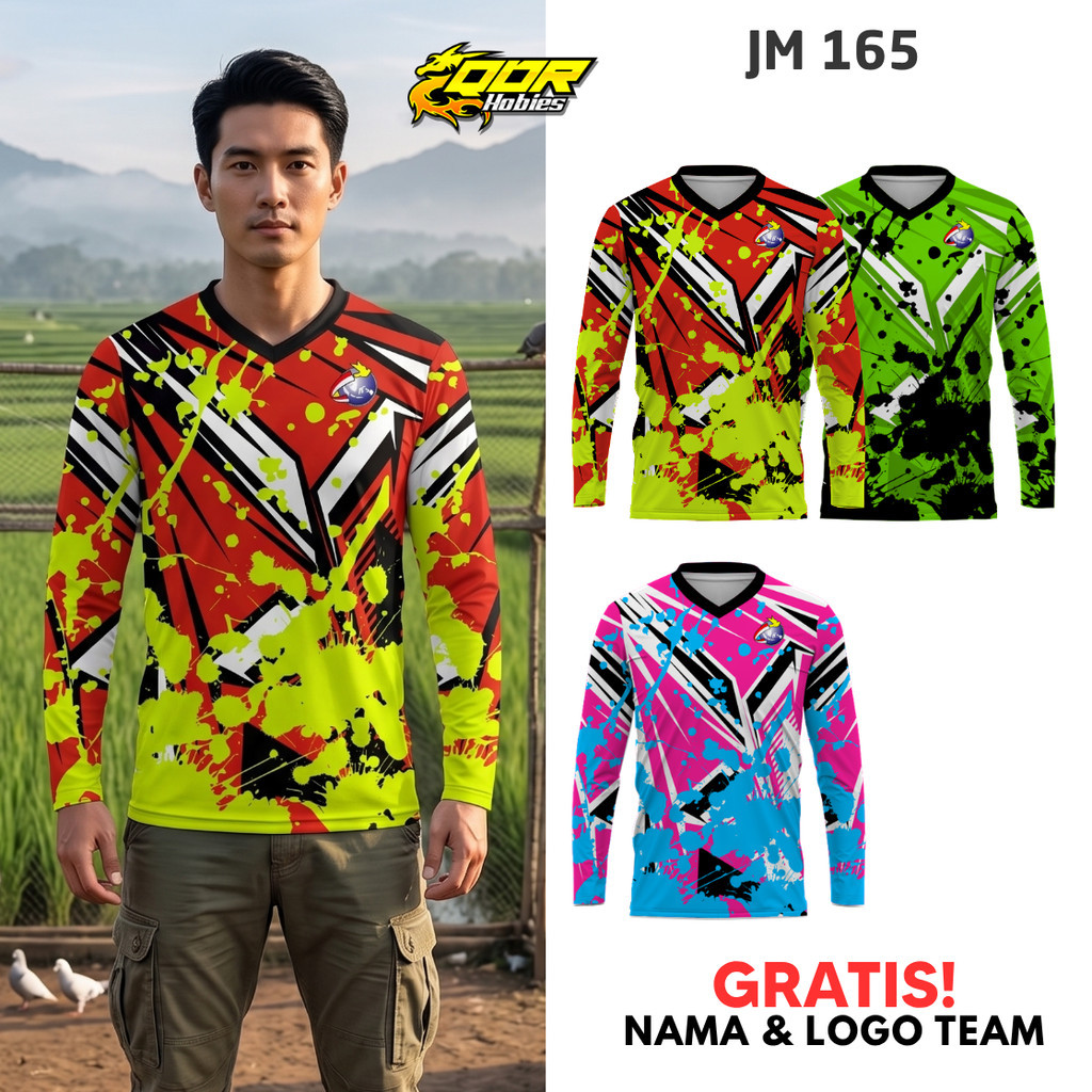 Jersey Custom Merpati QDR HOBIES Motif JM165 Tangan Panjang Full Printing Gratis Nama dan Logo Tim