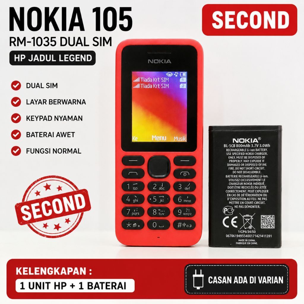 Nokia 105 RM-1035 Dual SIM Second Original Normal HP Jadul Senter Baterai Awet