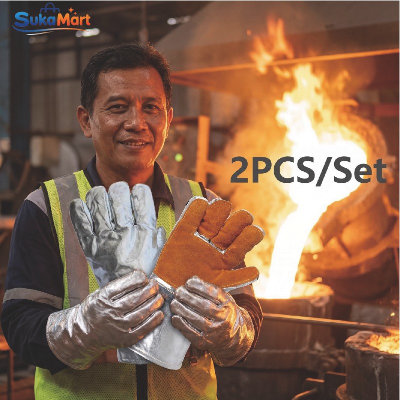 Safety Glove Alumunium Tahan Suhu 1000C Anti Gores Dan Potong Tahan Api Memantulkan Panas Maksimal U