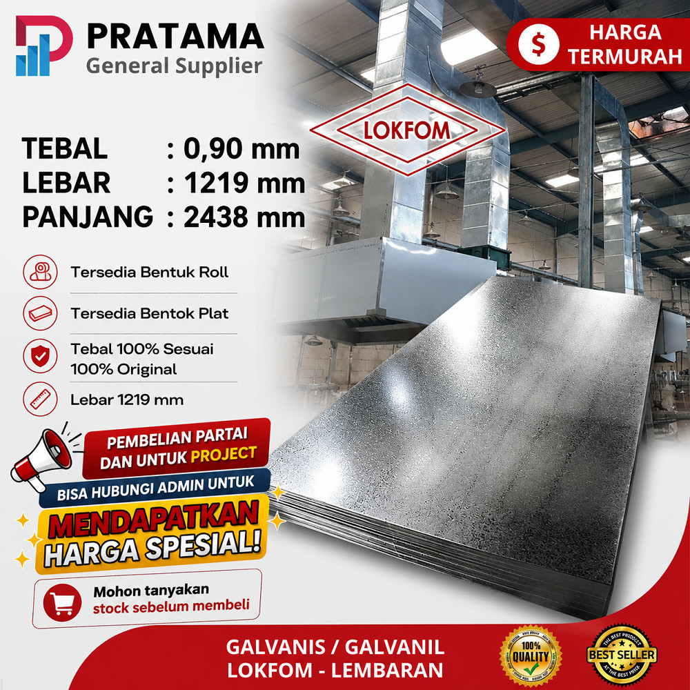 PLAT GALVANIS LOKFOM 0,90 MM X 1,2 X 2,4 M PLAT BJLS LOKFOM LEMBARAN
