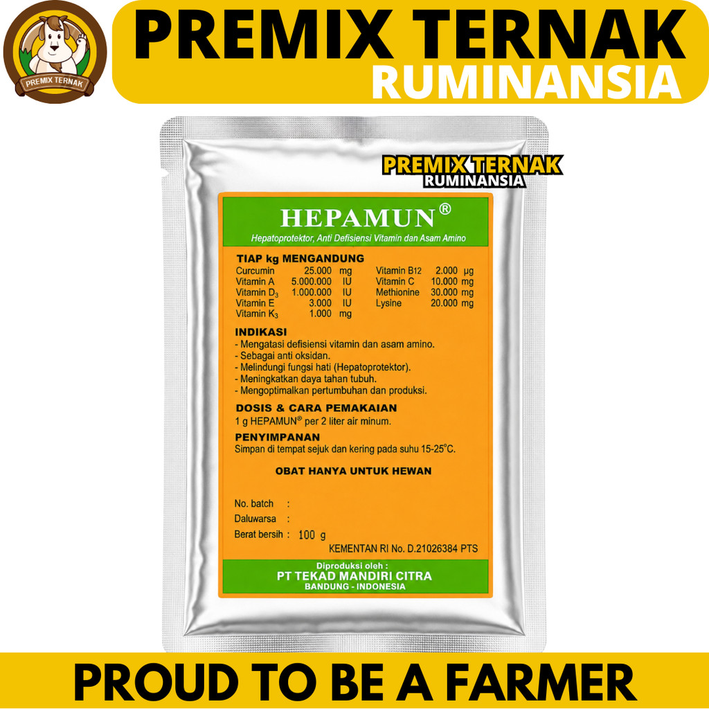 HEPAMUN 100 GRAM Hepatoprotektor Vitamin Asam Amino Curcuma Perbaiki Fungsi Hati Ternak Ayam Sapi