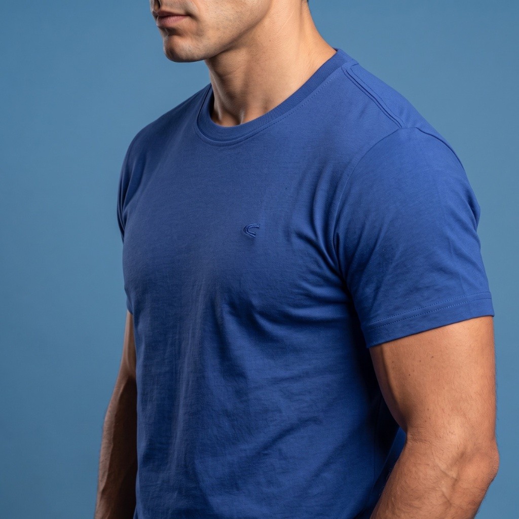 camel active Men's Dark Blue Basic T-shirt with Embroidery logo kaos oblong