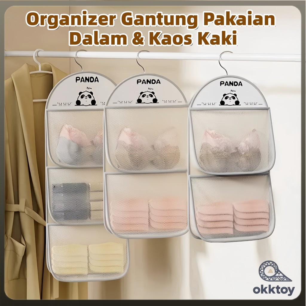 Organizer Gantung Lemari Pakaian Jaring Transparan Tempat Penyimpanan Bra Celana Dalam Kaos Kaki Hem