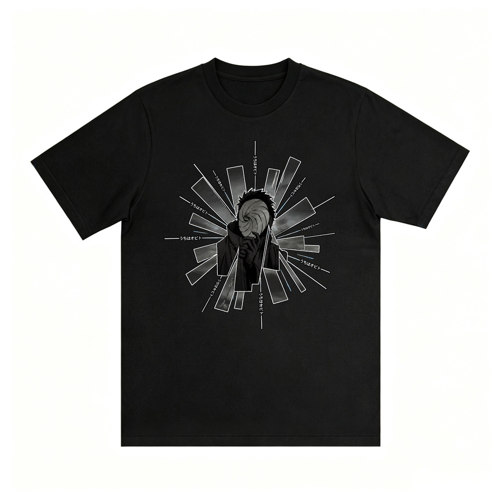 Kaos Distro Unisex Uchiha Obito Masked Anime Hitam Abu Abu