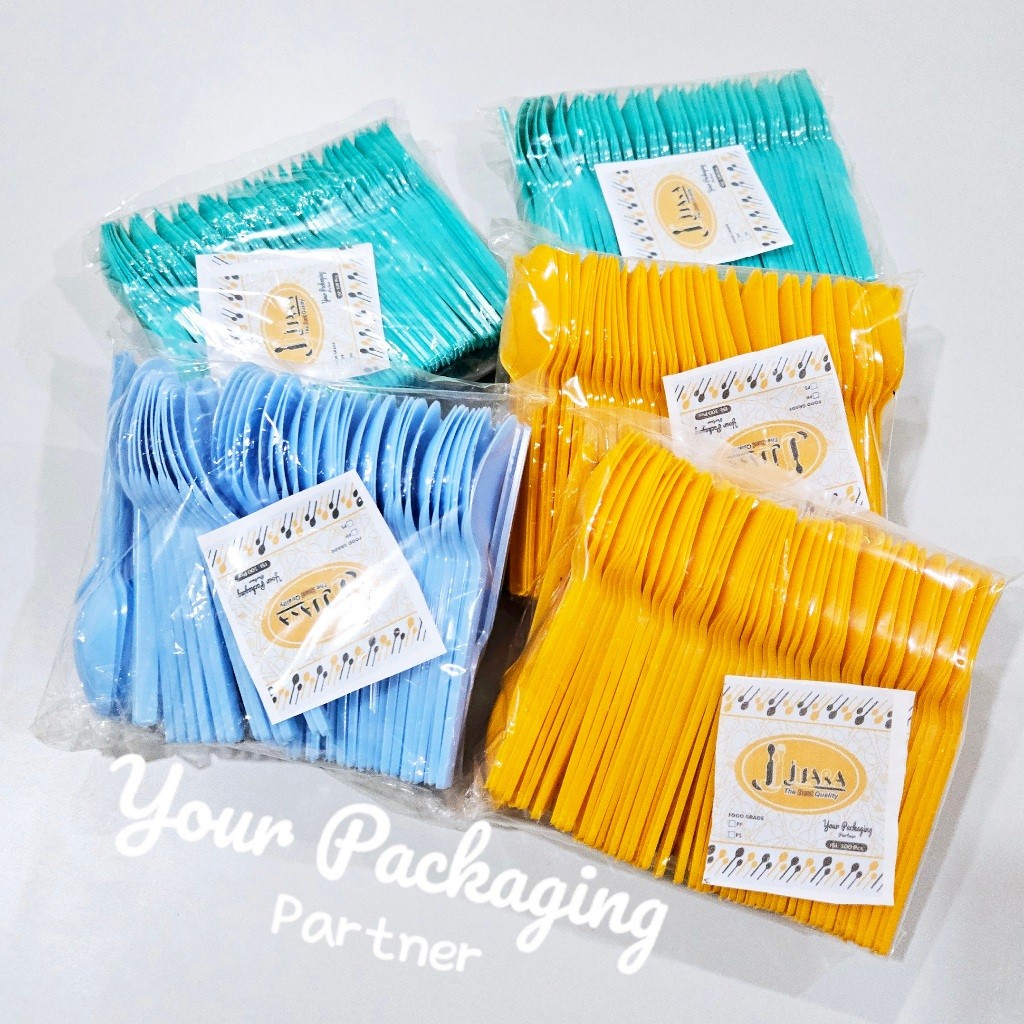 Sendok Teh Plastik Juara Warna  / Gagang Besar / Sendok Puding 100pcs Per Pack Sendok Eskrim Besar T