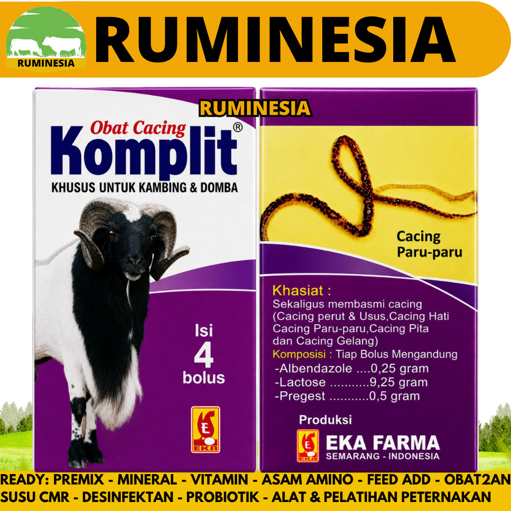 OBAT CACING KOMPLIT KAMBING 1 KOTAK (4 BOLUS) EKA FARMA - Atasi Cacing Gilik Pita Hati Kambing Domba