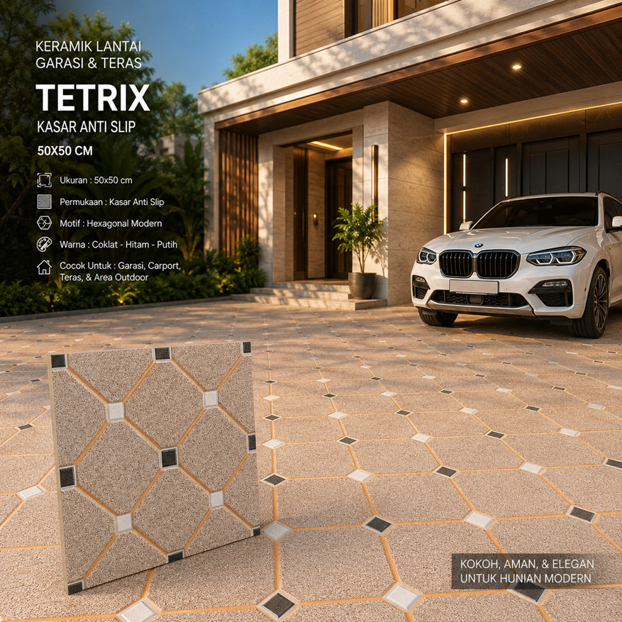 shinomarket - KERAMIK LANTAI GARASI TERAS HEXAGONAL 50X50 TETRIX BLACK BROWN GREY | KERAMIK KASAR AN