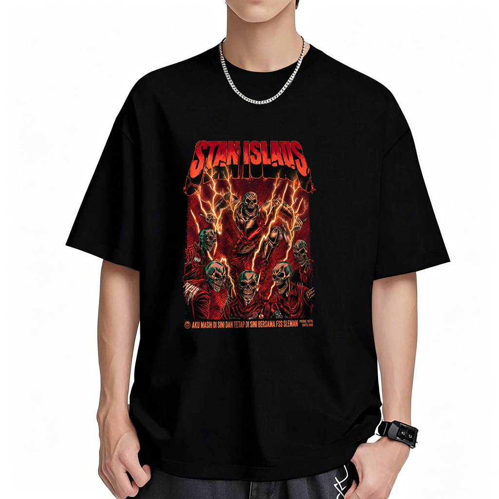 Kaos Lengan Pendek Kaos Distro Band Merch Desain Skull Rock Stan Islaus Gaya Retro Amerika T Shirt U