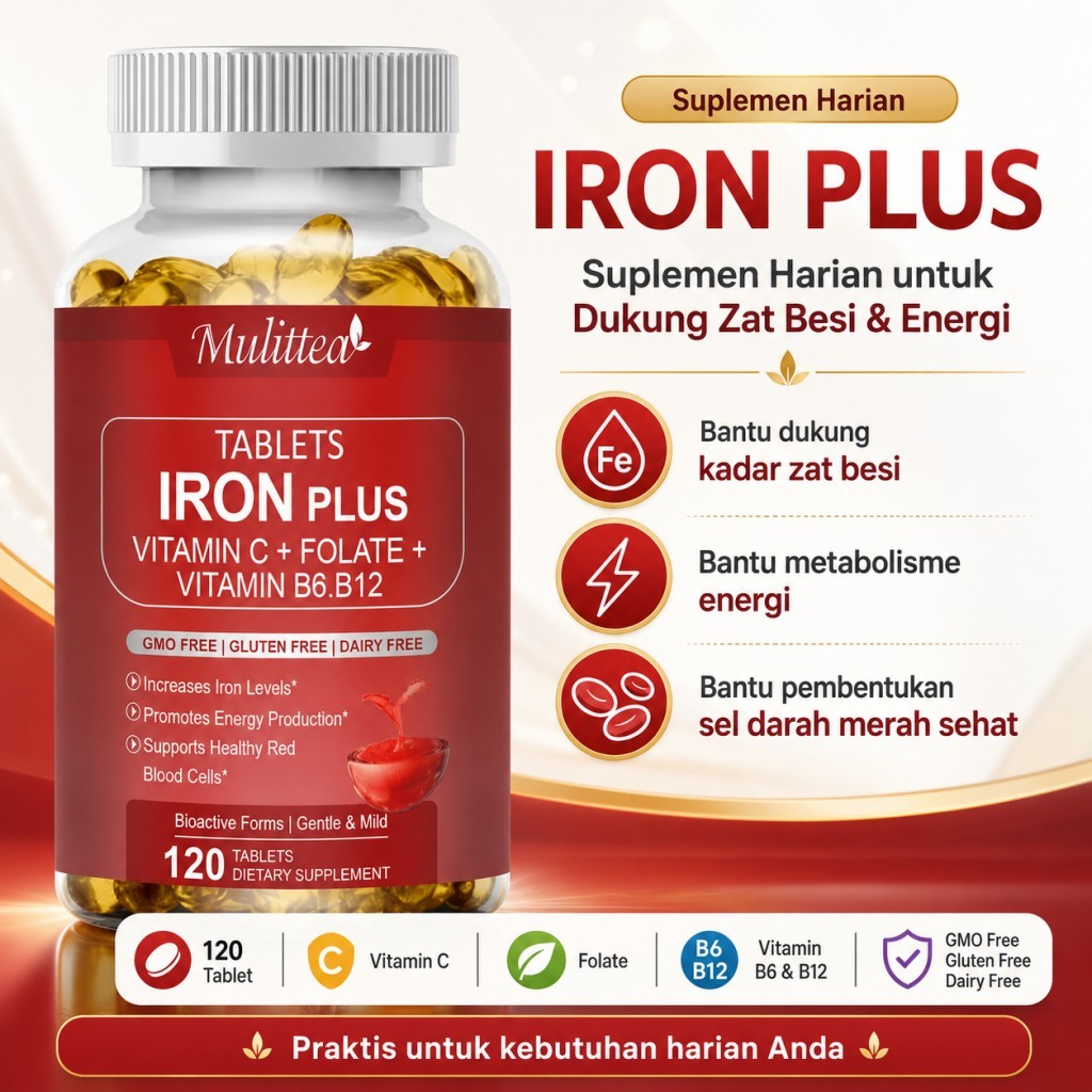 Mulittea Iron Plus Zat Besi 120 tablet Suplemen Zat Besi untuk kebutuhan zat besi energi dan pembent