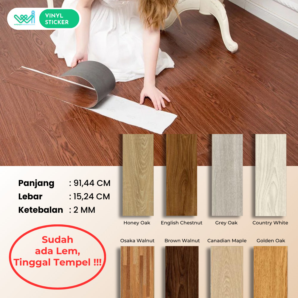 Lantai Vinyl Stiker UNIFLOR 2MM - Vinyl Flooring Sticker PVC - Perekat Lantai Kayu Murah  Sudah Ada 