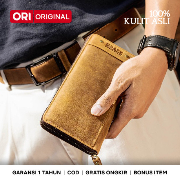 Dompet Panjang Pria 100% Kulit Sapi Asli Clutch bag Mini Pouch Cowok Premium BONUS Item
