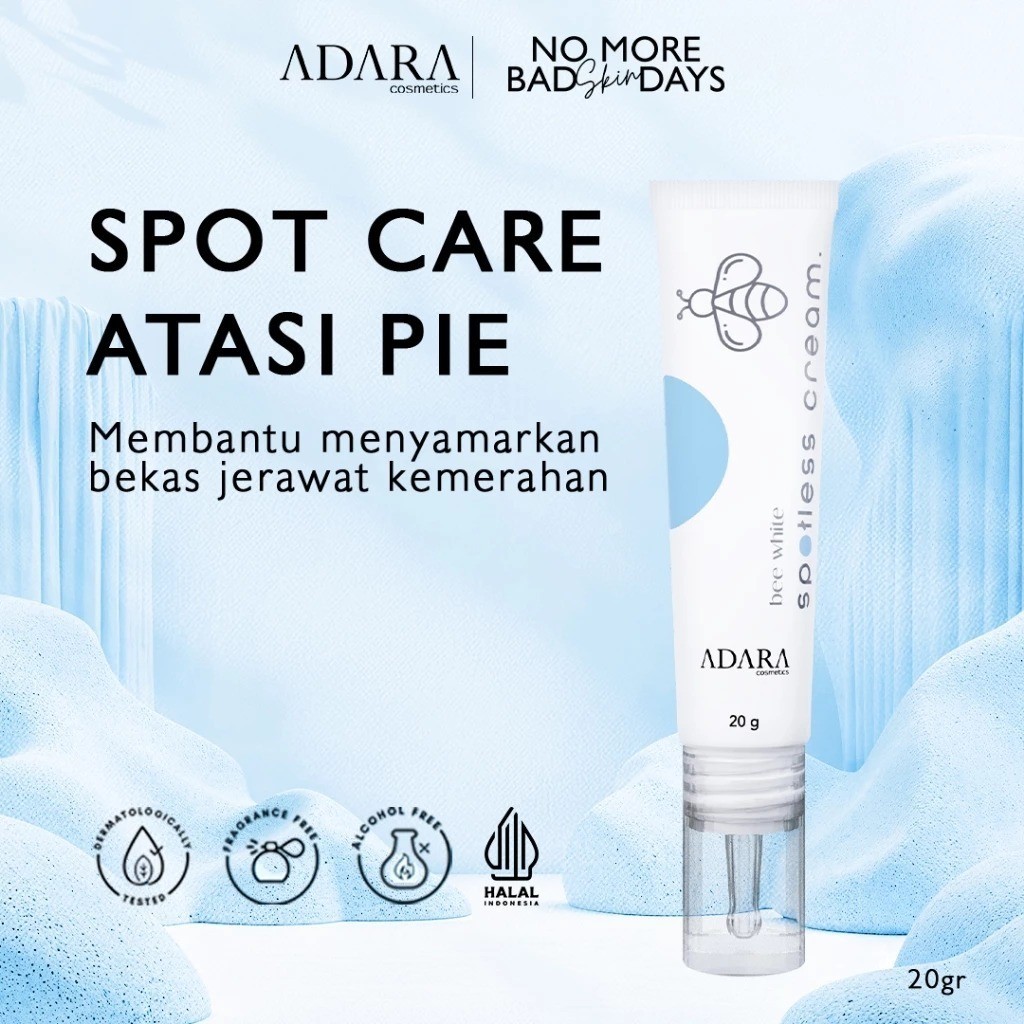 (ORIGINAL) ADARA Bee White Spotless Cream – Krim Bekas Jerawat Kemerahan, Propolis, Aloe Vera, Oat &