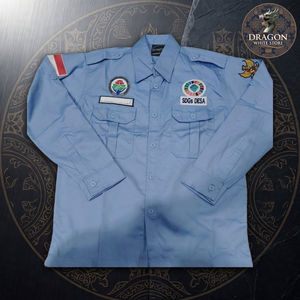Kemeja PDH Kemendes Seragam SDGs Desa Bisa Baju Kerja Perangkat Bahan American Drill Lengan Panjang 
