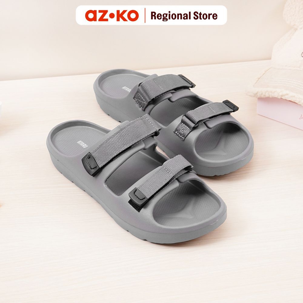 AZKO Ataru Ataru Ukuran 42/43 Sandal Pria Double Strap - Abu-Abu