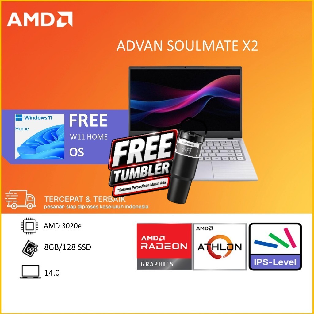 [FREE OFFICE] - ADVAN SOULMATE X2 AMD 3020 RAM 8GB 128GB W11 14.0 IPS