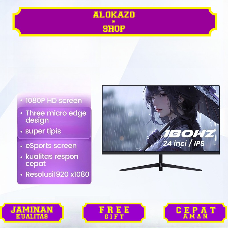 MIIGO- Monitor, Monitor Game Profesional, Monitor 24 Inci, Tampilan Lengkung, Panel IPS, (144HZ/165H
