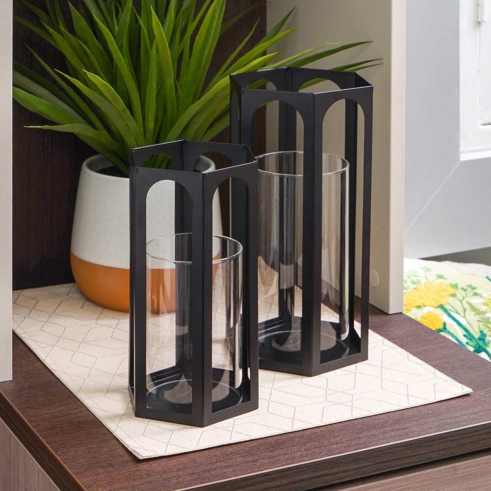 Informa Set 2 Pcs Edith Tempat Lilin Dekorasi - Hitam Candle Holder Deco Wadah Lilin Dekoratif Pajan