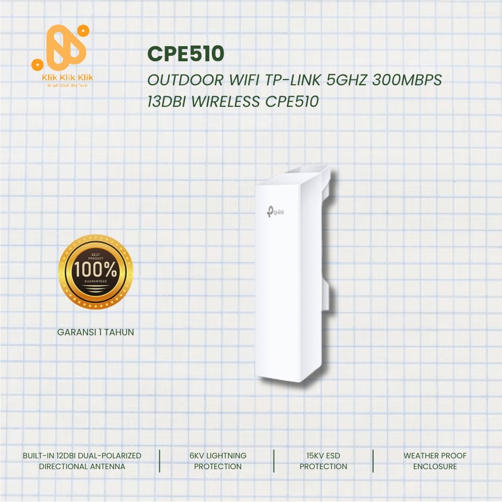 TP Link CPE510 Outdoor 5 GHz 300 Mbps Antena 13 dBi 2×2 MIMO, Pasangan PtP/PtMP Ideal + PoE Passive