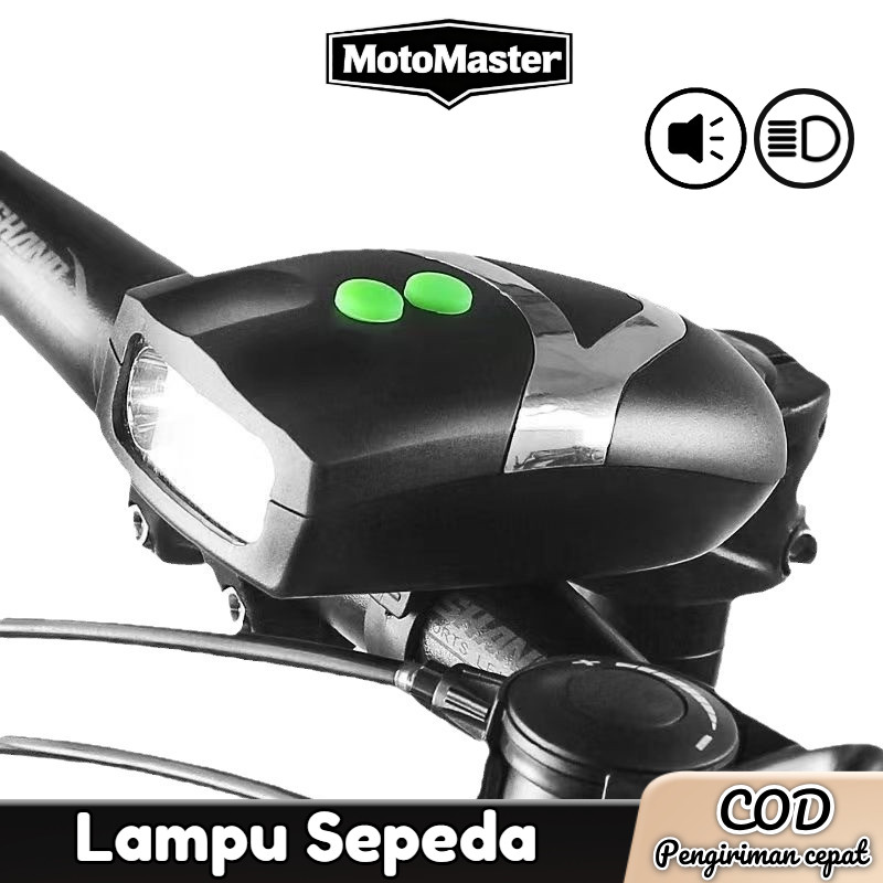 Lampu Sepeda Plus Bel Klakson / Lampu Depan Sepeda 3 LED Mode Plus Klakson / Lampu Sepeda LED