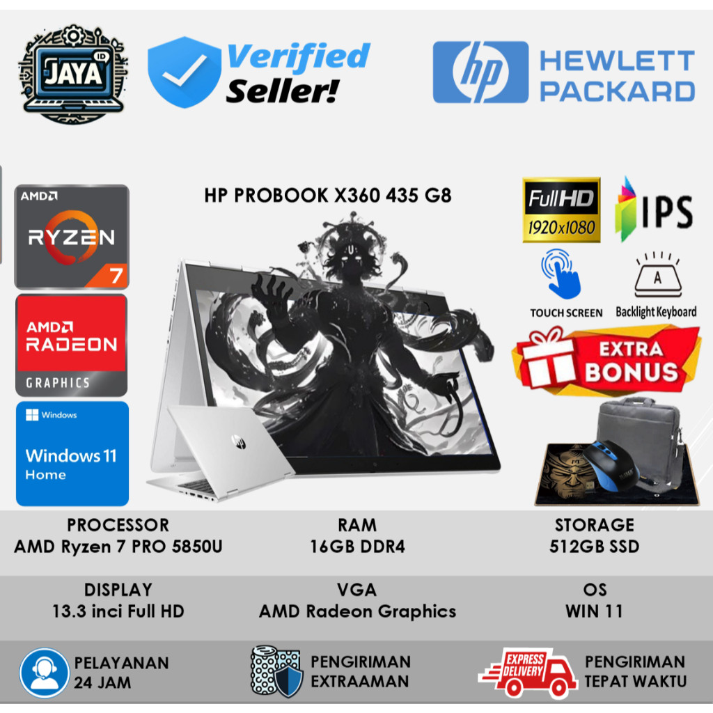 Laptop HP Probook X360 435 G8 AMD Ryzen 7 Pro 5850U 16GB 512GB 13.3 Full HD IPS Touch Screen
