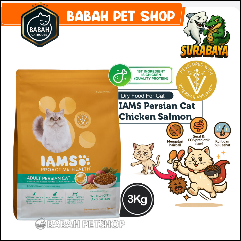 3KG IAMS PERSIAN cat food makanan kucing persia adult long hair bulu panjang lebat pesek anti rontok