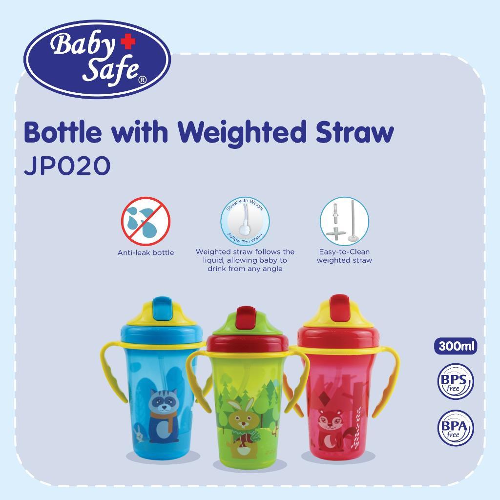 BabySafe - JP020 - Botol Minum Dengan Bandul Pemberat 300 ml | Botol  Anak dengan Sedotan | Botol Mi