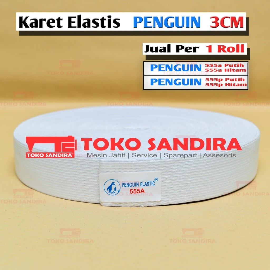1 ROL KARET 3 CM/KARET PENGUIN 555A/KARET ELASTIS 3 CM 555P/KARET MURAH/KARET ELASTIC PENGUIN 3 CM/ 