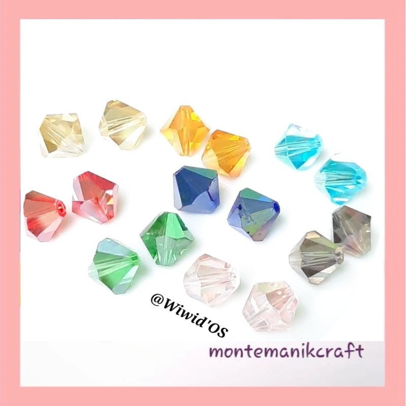 MANIK (16 butir) MIX  KRISTAL CEKO BICONE/KERUCUT 10 mm MONTEMANIK CRAFT