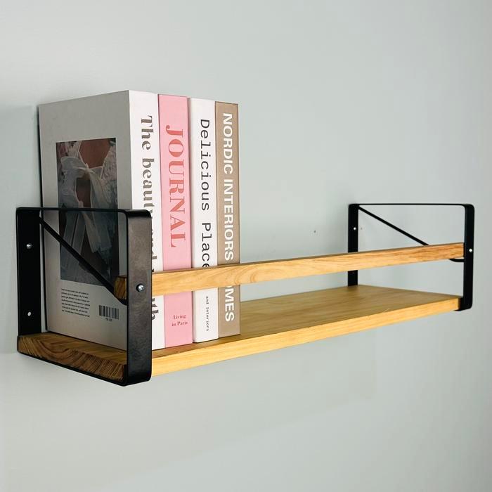 SALE Rak dinding serbaguna industrial minimalis rak buku dapur kayu besi Jati belanda - Lebar 15 cm,