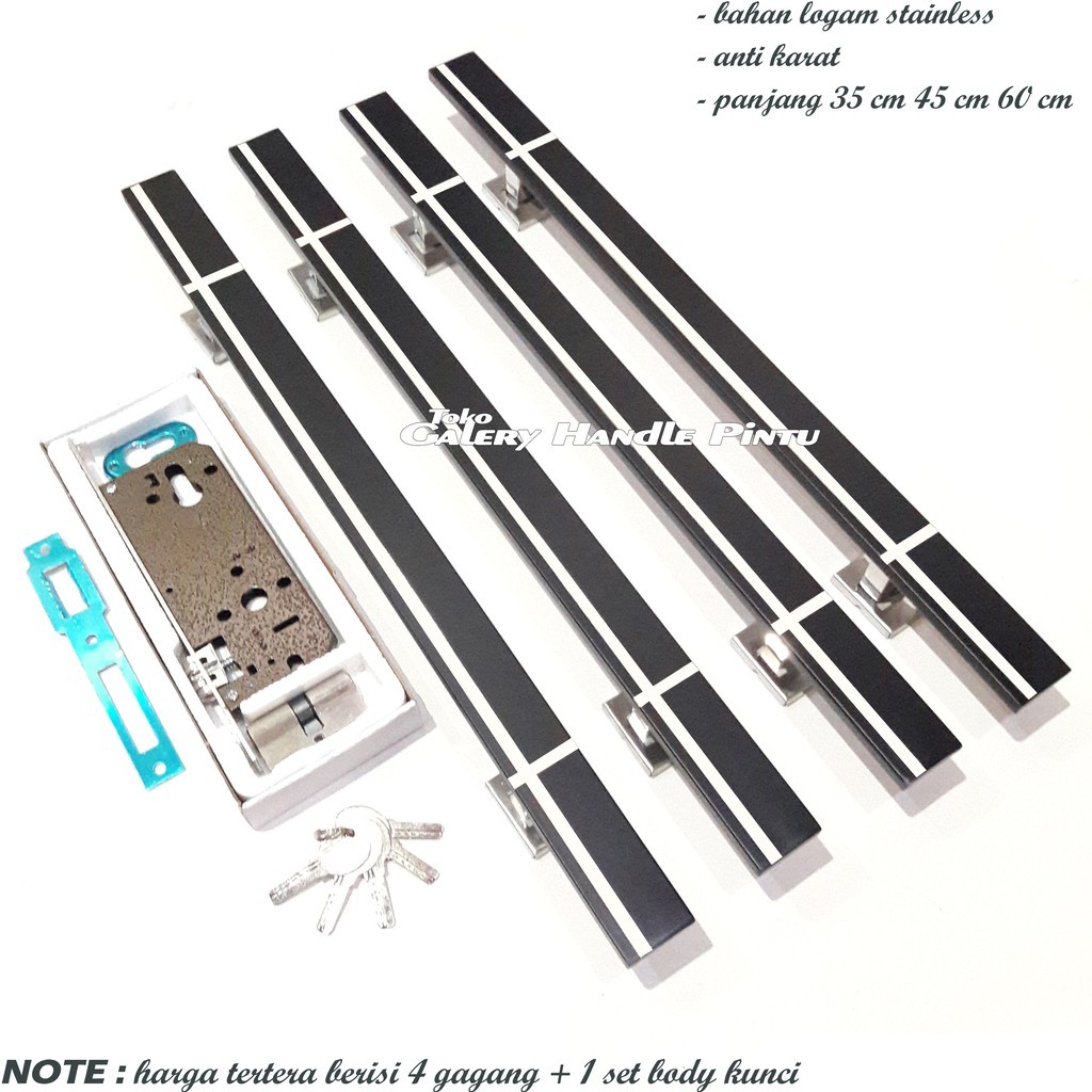 Handle Set Kunci Panjang 35 cm 45 cm / Gagang pintu rumah warna hitam pintu kupu tarung stainless