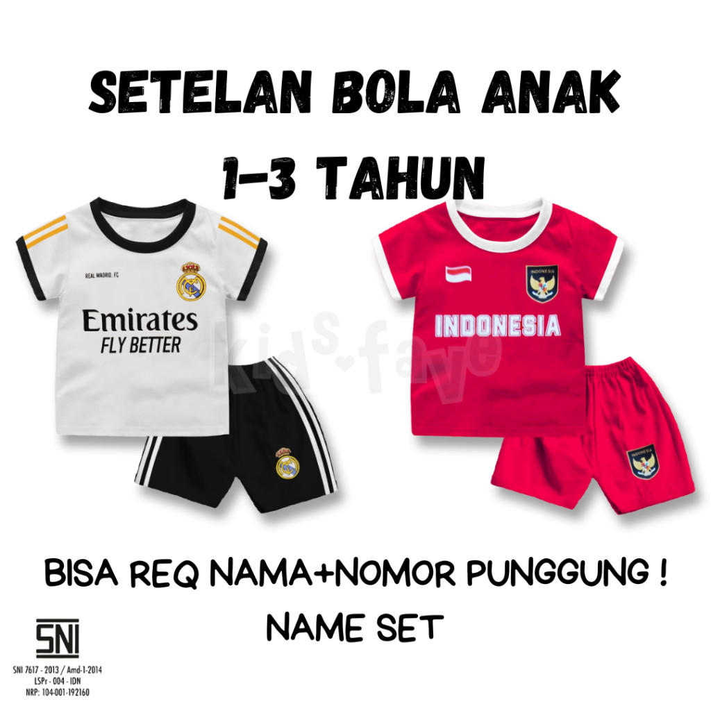 KOKKISHOP  Setelan Baju Bola Jersey Anak Bayi 1 - 3 TAHUN Sablon CUSTOM NAMA Anak Laki Perempuan - K