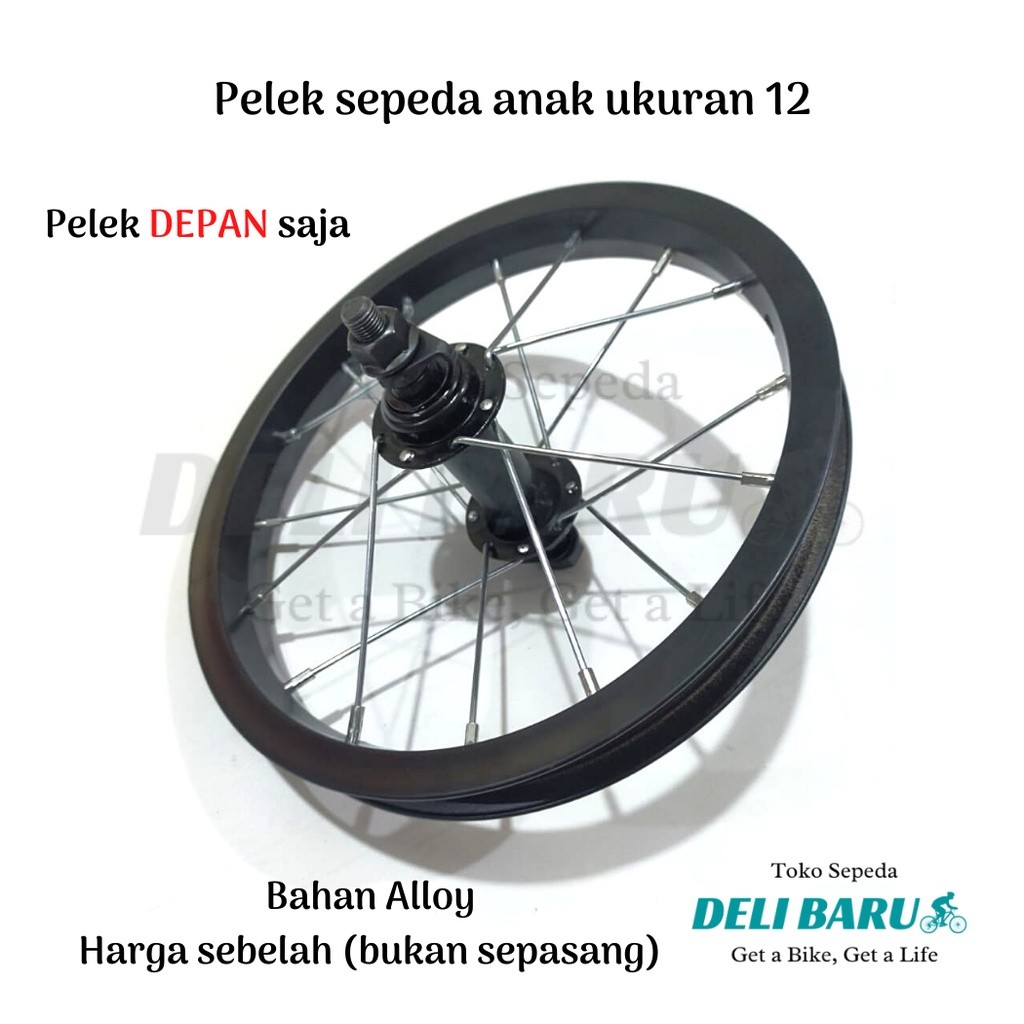 SIMZET_SHOP Pelek jadi Wheelset depan atau belakang ukuran 12 Velg Alloy hitam SEBELAH sepeda anak