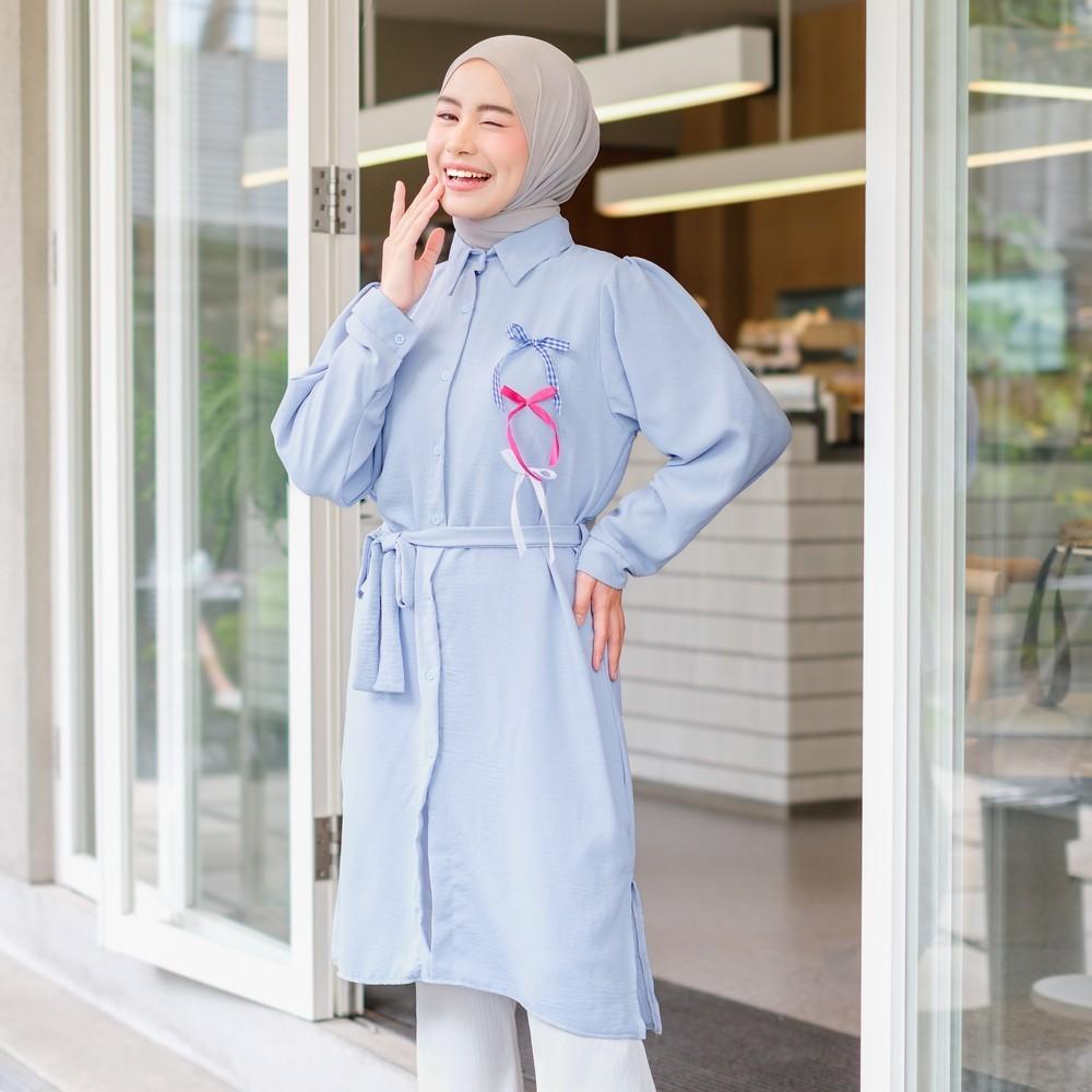 Myaffselv Naveo Coquette Pita Midi Dress - Tunik Balloon Panjang Muslim Wanita Bahan Crinkle Materia