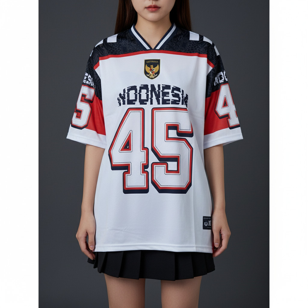 JERSEY INDONESIA 45 PUTIH RUGBY SOCCER OVERSIZE KAOS BAJU JUMBO XXL LD120 STREETWEAR UNISEX BRANDED
