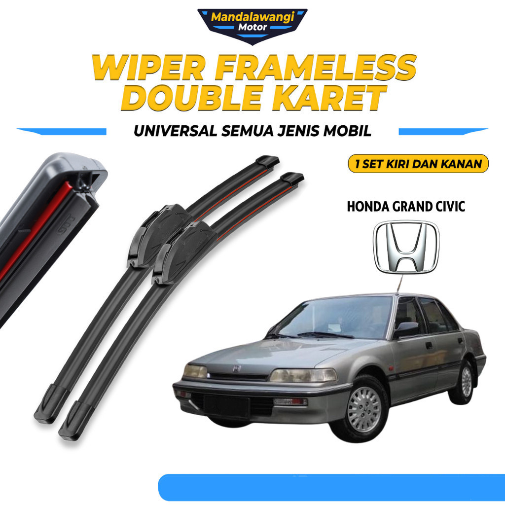 Wiper Blade Honda Grand Civic Double Karet Pembersih Kaca Depan Mobil 1 Set Kiri dan Kanan