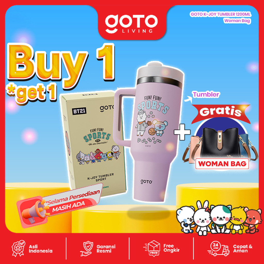 [Goto Paket Bundling 2 In 1] Tumbler BT21 Sport Tahan Panas Dingin + Tas Selempang Sling Bag Wanita 