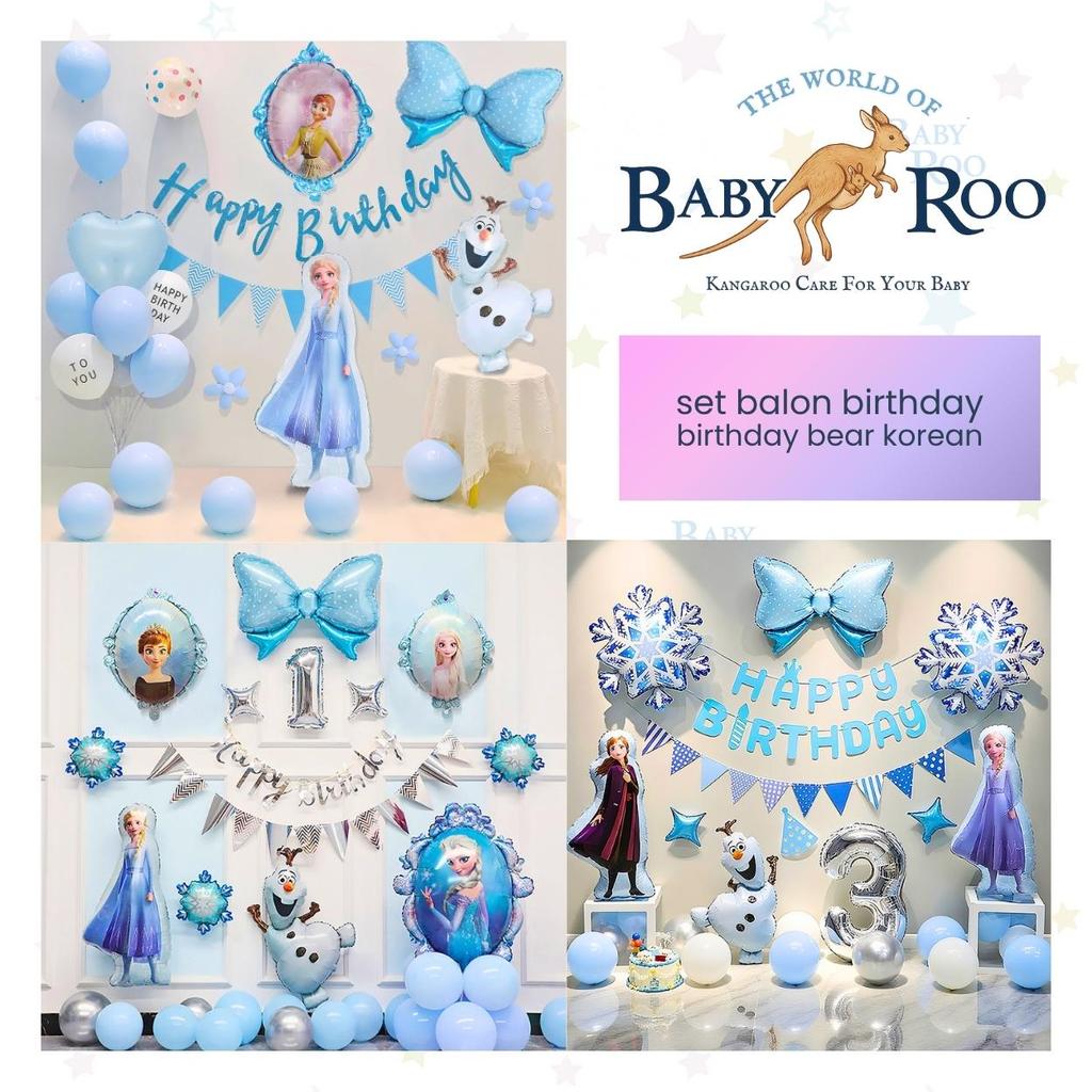 BABY ROO Set Balon Dekorasi Happy Birthday / Ulang Tahun Disney Elsa Frozen Perempuan Korea Tema Pak