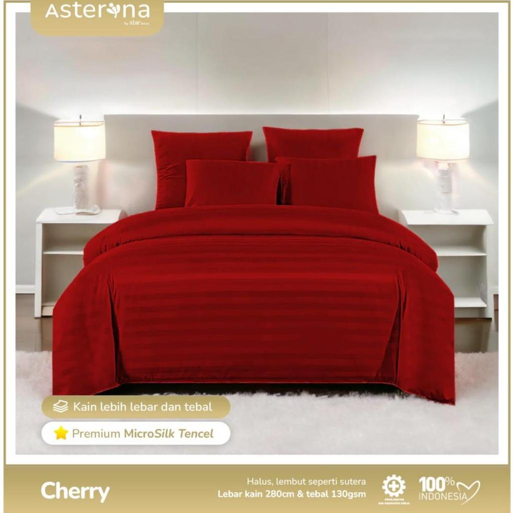 Bedcover + Sprei Hotel Microtensell Premium Motif Salur Warna Cherry