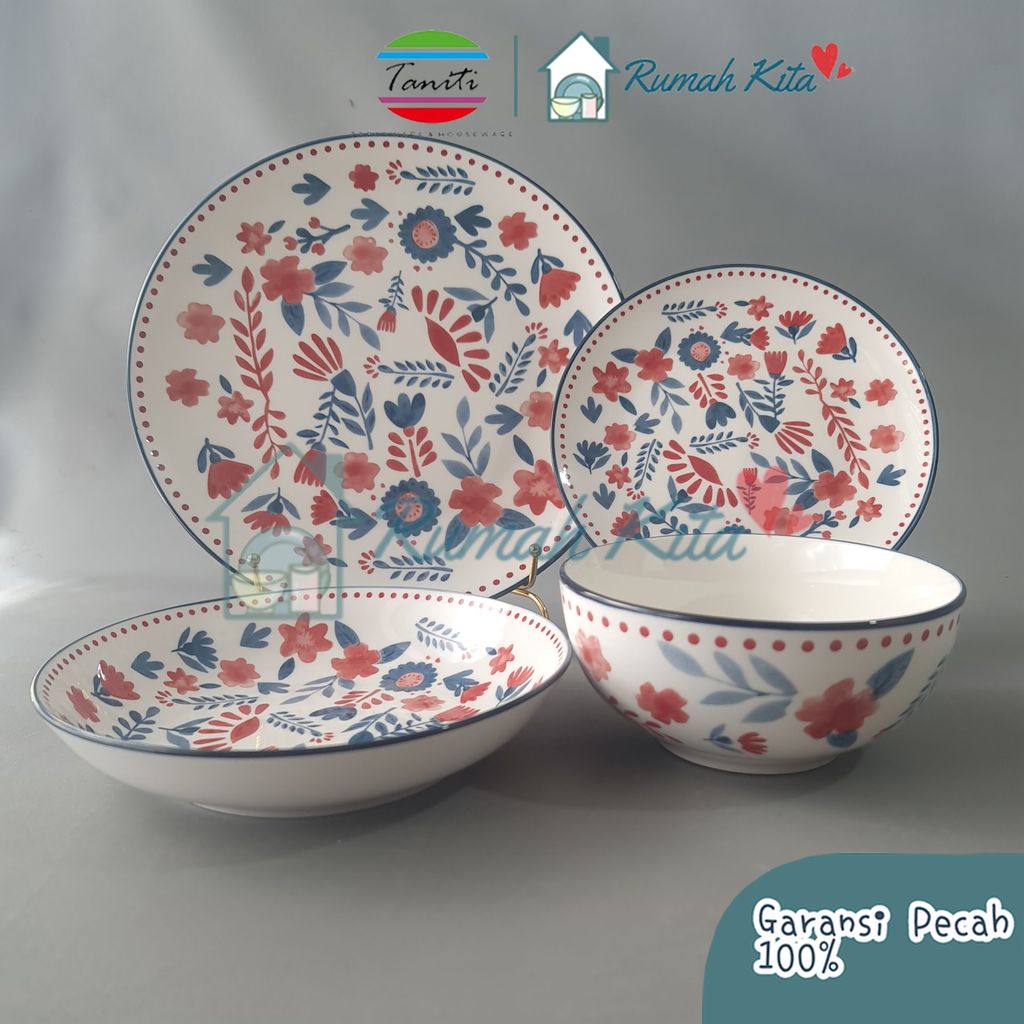 TANITI Piring Keramik Makan RUSTIC SERIES Dinner Piring Keramik Bermotif Bunga Lucu Cantik Aesthetic