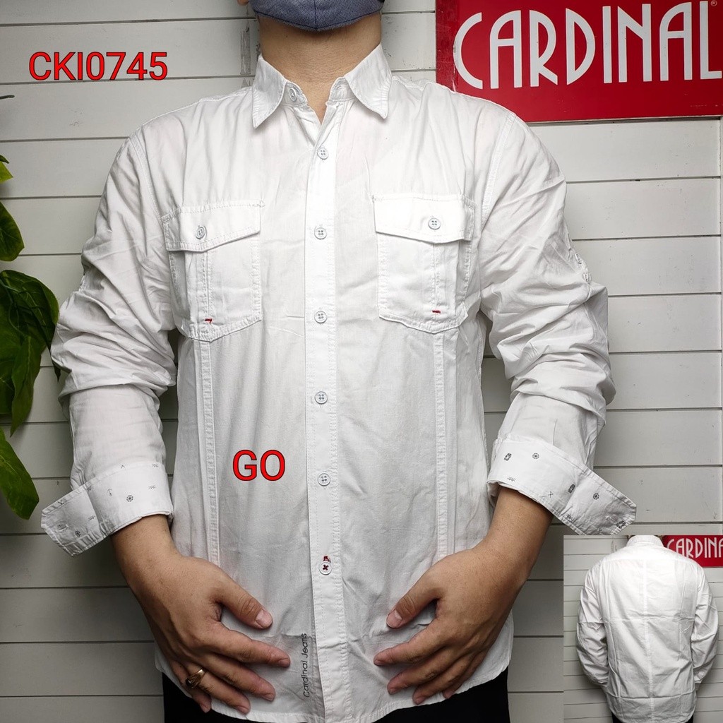 HOT SALE gof CARDINAL KEMEJA JUMBO PUTIH Slimfit Lengan Panjang Hem Cowok Pakaian Pria Baju Atasan L