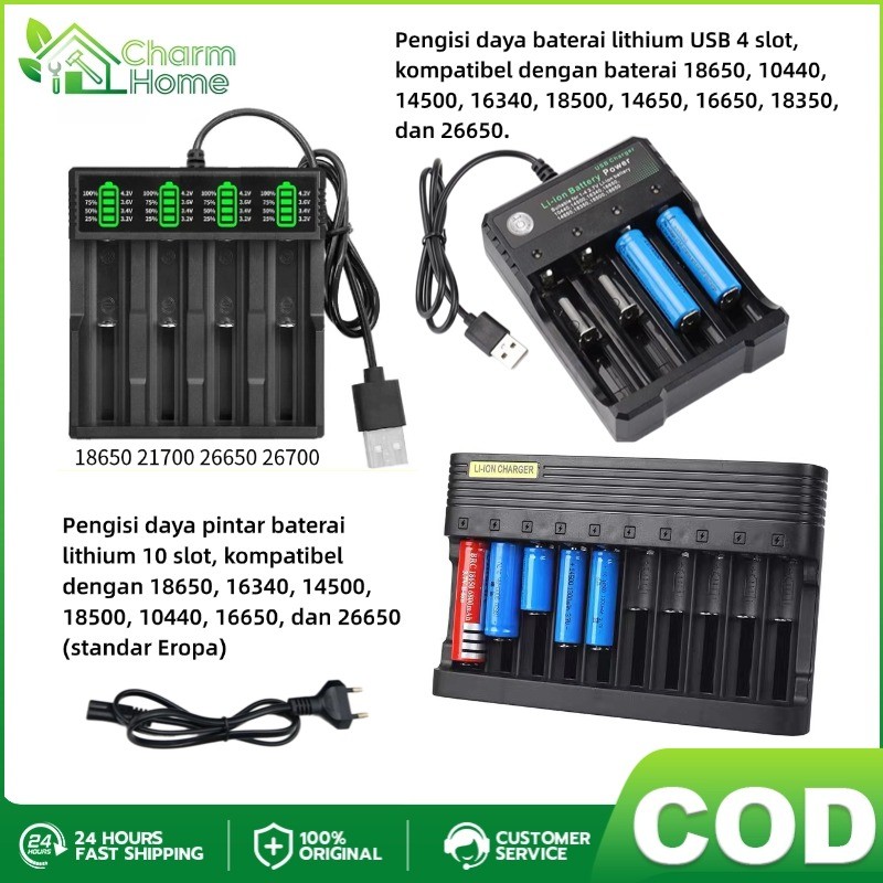 COD Mahonipoint Fast Charger Li-ion 4/10 Slot USB AC / Smart Intelligent Charger Baterai Lithium 186